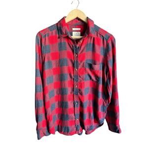 American Eagle Grey Red Plaid Boyfriend Fit Flannel Button Down Medium